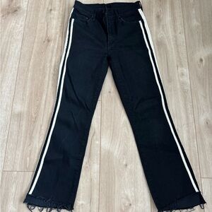 MOTHER Black and White Straight Leg Jeans with Sporty Stripes